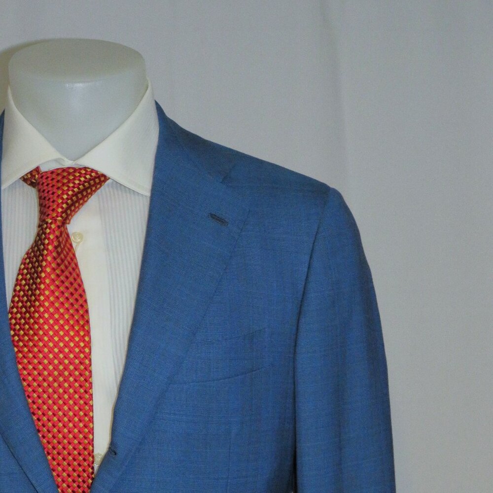 Kiton Super 180 14 Micron tessuto Esclusivo Blue Plaid Three Roll Two Suit 38R